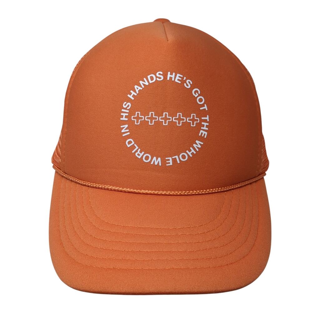 He's Got The Whole World In His Hands Snapback Trucker Hat Orange OS Cobra